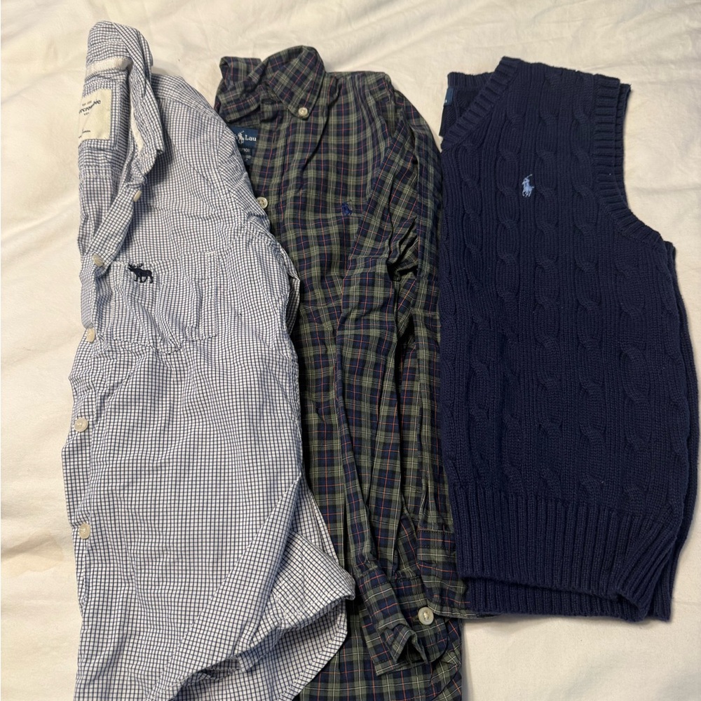 Ralph Lauren Plaid and Gingham Shirts with Navy Sweater Vest youth S (8-10)